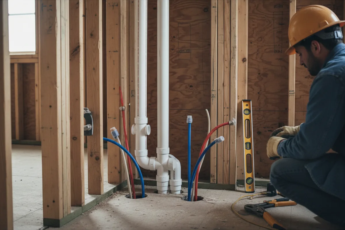 Drain and supply rough-in during Sump Pump Repair in Partridge